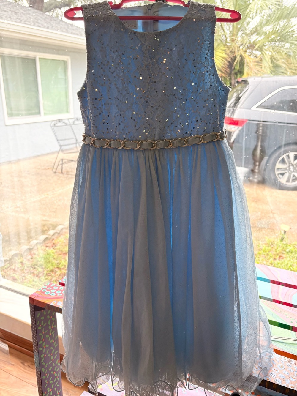 American Princess Steel Blue Sequined Tulle Dress Size 6X